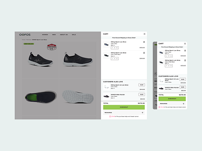 OOFOS Mini Cart apparel athletics branding checkout comfort commerce mini cart mobile pdp purchase recovery relaxing running shoe shop teal ui ux web