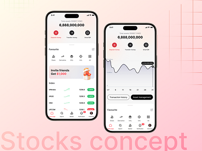 Stock app home page app asset chart design finance stock app home page stocks ui ux vector