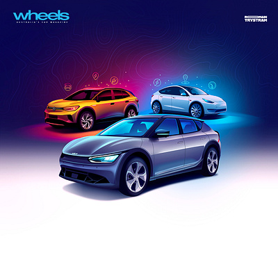 Wheels magazine cover cars city electric ev evcars illustration light neon top top10 vehicule