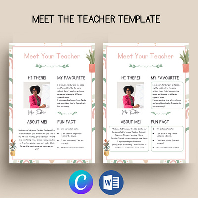 FREE Meet The Teacher Template | MS Word and Canva about teacher canva template design free template graphic design meet the teacher primary teacher teacher bio data teacher template word template