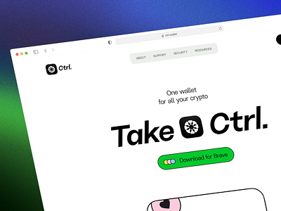 Ctrl - Crypto wallet landing page creative crypto desing creative landing page crypto design crypto download crypto figma crypto green crypto landing page crypto wallet crypto webpage crypto website ctrl crypto framer mockup take ctrl page ui wallet crypto website design