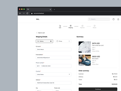 NAL - Checkout Page app cart checkout clothing crypto design desktop ecommerce finance fintech illustration order shipping ui ui desin uiux ux web design website website design