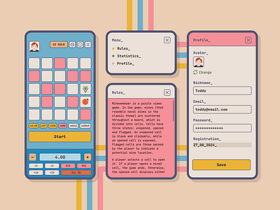 Retro Minesweeper blue design game minesweeper mobile pink retro ui