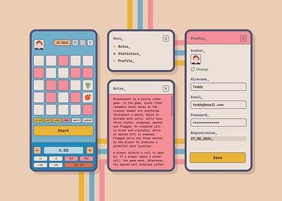 Retro Minesweeper blue design game minesweeper mobile pink retro ui