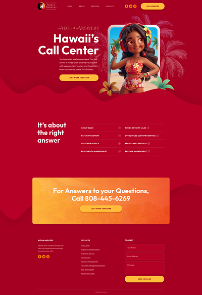 Aloha Answers | Hawaii's Call Center call center figma site ui ux web design web development website wordpress