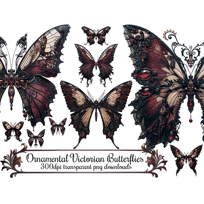 Ornamental Victorian Butterfly Clip Art burgundy black butterflies butterfly clip art gothic victorian style