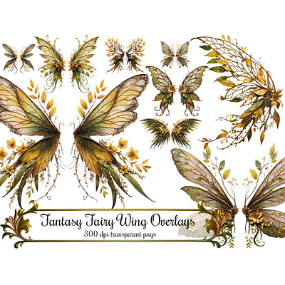 Autumn Woodland Fairy Wing Clip Art png Overlays autumn nature theme clip art wings fairy wing png orange yellow green