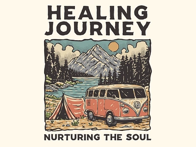 Healing Journey Camping with Nature Scenery Illustration apparel design branding design graphic design illustration logo nature retro retro design t shirt ui ux vector vintage vintage design