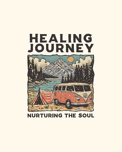 Healing Journey Camping with Nature Scenery Illustration apparel design branding design graphic design illustration logo nature retro retro design t shirt ui ux vector vintage vintage design