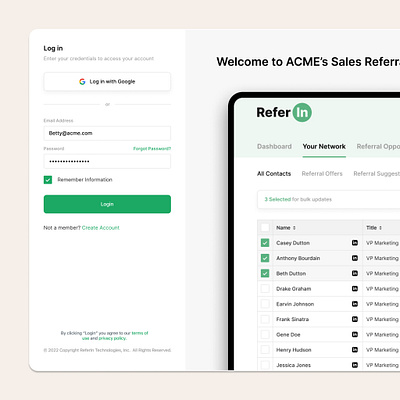 ReferIn design email marketing marketing network onboarding pipeline platform referrals sign in strategy user experience user interface