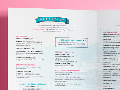 Diner Menu bi fold blue diner menu graphic design layout menu design pink