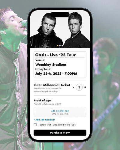 Oasis - Elder Millennial Ticket oasis oasis reunion product design ticket app ui ux