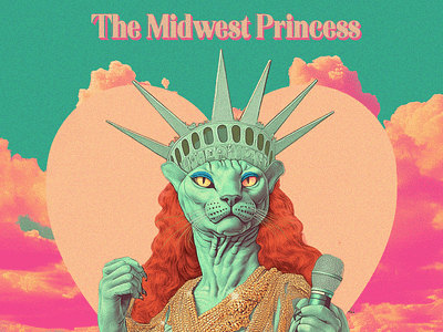 ChapPurr Roan branding cat chappell roan color halftone dreamy graphic design illustration midwest music pink and teal pop art pop star poster design princess retro singer sphynx cat statue of liberty surrealist vintage