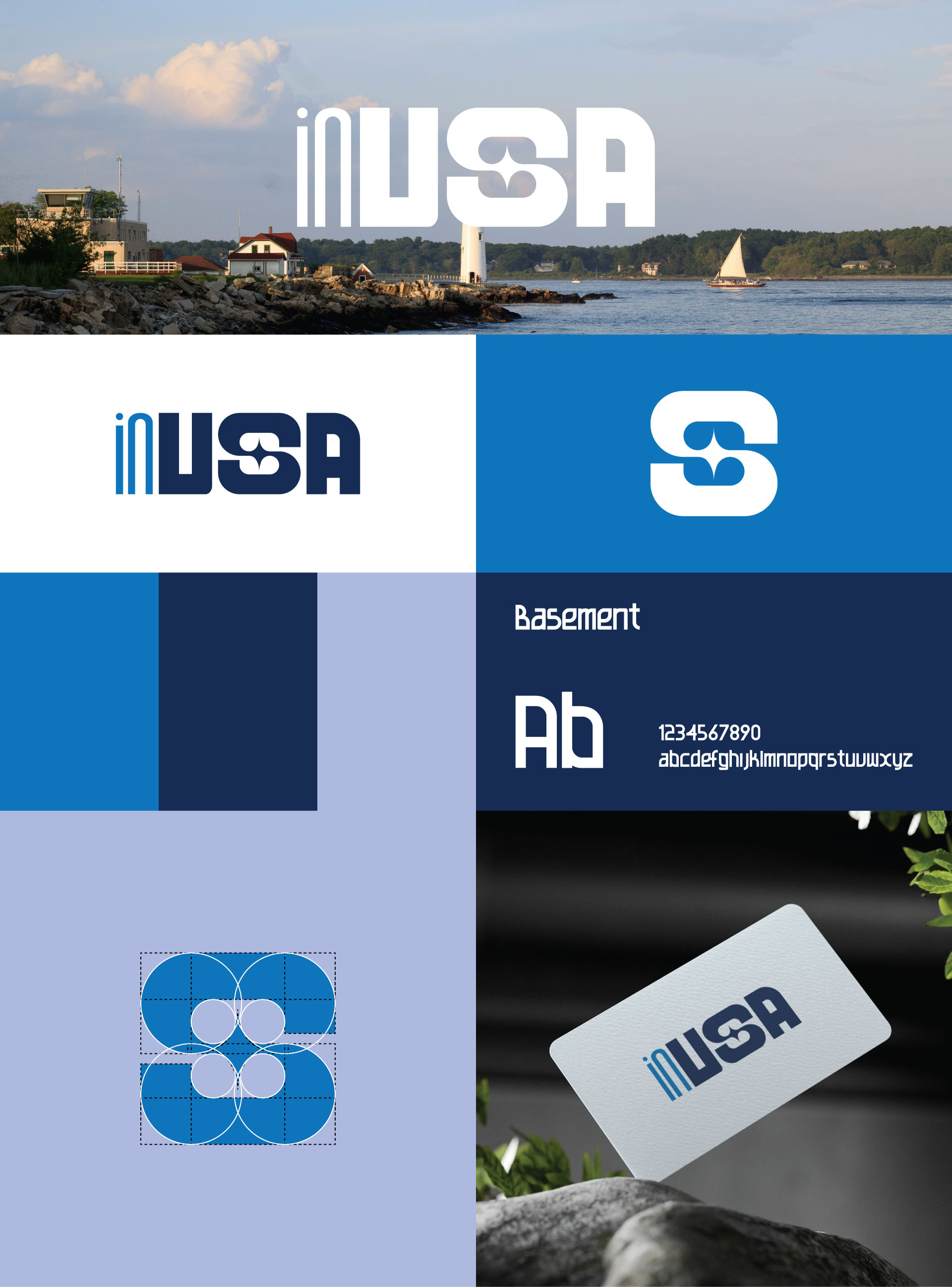 inUSA - Travel Goods Brand - Logo Design blue logo chic classic graphic design logo design logo presentation minimal logo modern s logo text text logo travel travel logo type typography typography logo usa usa logo