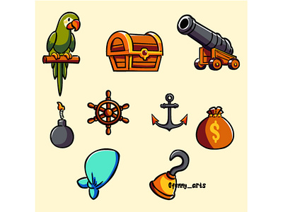 Pirates Cute Doodle Collection adventure cannon cartoon character clip art cute decoration doodle elements hat icon items marine parrot piracy pirate pirates sea set treasure