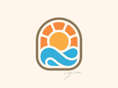 Sunset adventure badge beach brand branding logo logo designer natural nature ocean sea simple logo summer sun sunrise sunset warm water wave yoga