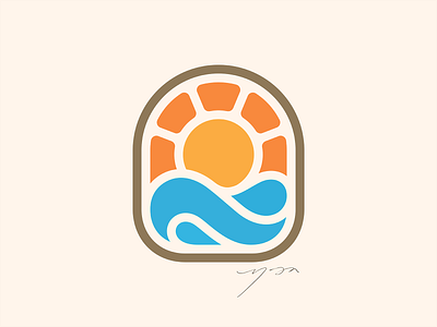 Sunset adventure badge beach brand branding logo logo designer natural nature ocean sea simple logo summer sun sunrise sunset warm water wave yoga