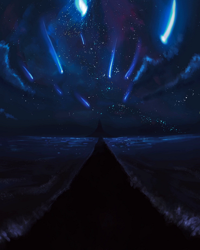 Meteor Beach - 360 Digital Painting 360 beach digital painting illustration meteor night starry sky