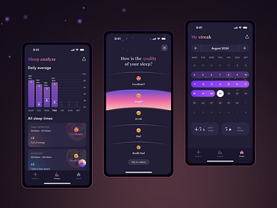 Sleep tracking mobile design rating sleep log sleep tracking streak ui design