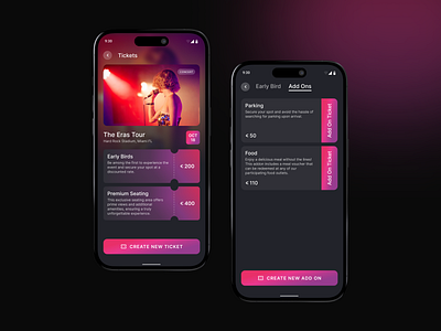 Tickets and Add-ons - Event Flairs app design clean design event add ons event hosting event management app event planning app event ticketing event tickets intuitive interface ios app minimalist design mobile app tickets ui design user friendly ux design