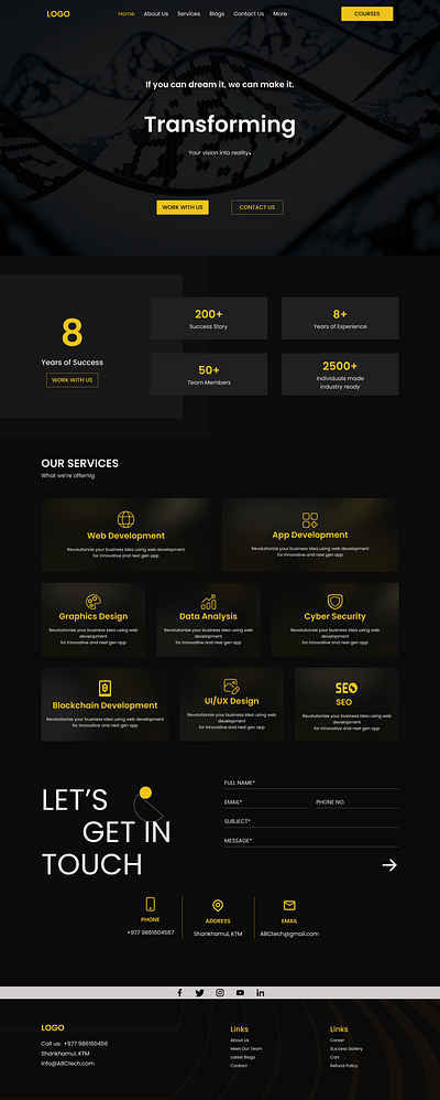 Landing page of a IT based organization's website minimalism ui design visual design