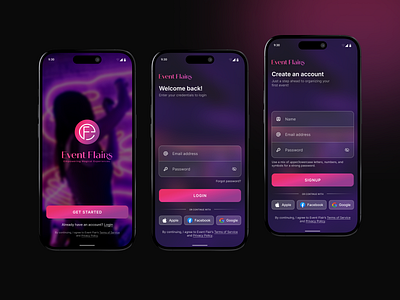 Onboarding - Event Flairs app onboarding app tutorial event management app first time usre get started login login screen mobile app design onboarding flow onboarding process signup signup screen uiux user experience user friendly interface