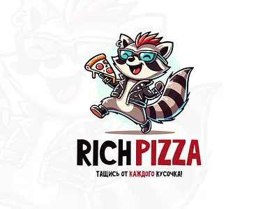 Raccoon pizza delivery logo animal logo delivery logo fast food logo food logo logo logo design logotype mascot logo pizza logo raccoon logo