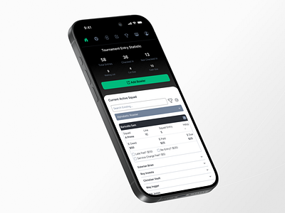 List Entry Tournament App with - UI Design black bowling app clean ui dashboard app dashboard ui entry app entry data football app list app list entry live score app minimalist ui modern ui statistic app tournament app tournament ui design ui design white
