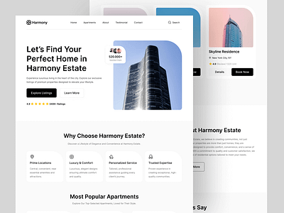 Harmony - Real Estate Landing Page Website home hotel landing page real estate website