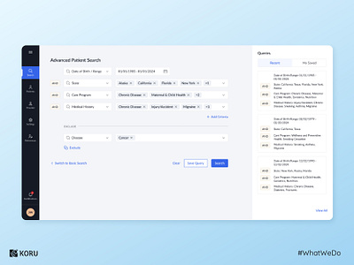 Advanced Search Function in Patient Look-up List digitalhealth healthcaredesign healthcaresoftware healthcareux healthtech healthtechui medicaldashboard medicalui medicalux patientdata patientmanagement responsivedesign ui uiforhealthcare uxdesign