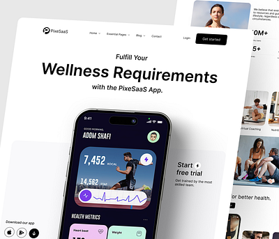 PixeSaaS - Activity Fitness Tracker Landing Page Website activity tracker design fitness app fitness tracker fitness website health healthy home page landing landing page minimalist modern startup training ux web design website design workout workout app workout tracker