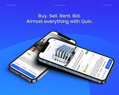 QUIV - Buy. Sell. Rent. Bid bid blue branding buy e commerce e marketplace graphic design logo mobile app rent sell ui