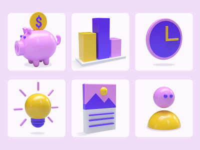 3d Icons 3d avatar chart clock finance fintech graph graphic design icons idea money piggy bank time