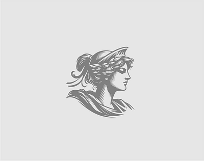 Athena Greek Goddess Hand Drawn Illustration Logo engraving