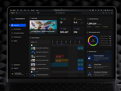 Tournaments.com Organizer Dashboard cool design crypto darkmode dashboard gaming illustration management organizer time management tournaments ui design dashboard