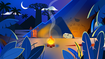 Paleolithic Daybreak and Nightfall 2d adobe illustrator animation color illustration magical motion graphics night vectorart