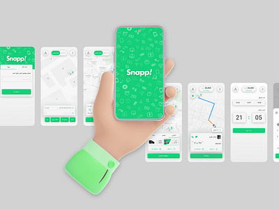 Snapp - Online Taxi App 3d design case study design thinking design thinking process double diamond process gray green mobile app mobile taxi mobile taxi app new features online taxi service personas redesign service design service design pyramid taxi app ui design user journey wireframe