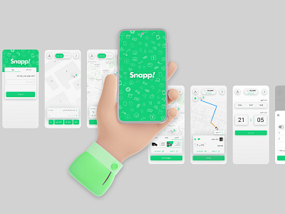 Snapp - Online Taxi App 3d design case study design thinking design thinking process double diamond process gray green mobile app mobile taxi mobile taxi app new features online taxi service personas redesign service design service design pyramid taxi app ui design user journey wireframe