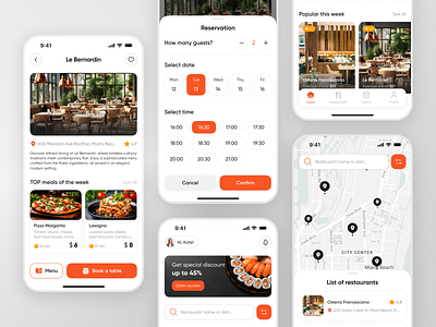 Restaurant Booking | Mobile App booking table cafe details food and drink food app foodie foodrestaurant interface map meal menu mobile app mobile app design navigation order ordering resarvation restaurant app ui design ux ui