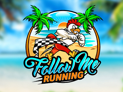 Beach Run Rooster: Race to the Finish Line beach beach logo branding florida graphic design illustration logo mascot logo rooster rooster logo run logo run rooster vector