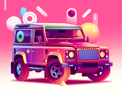 Defender car classic defender illustration legend light neon pink retro rose