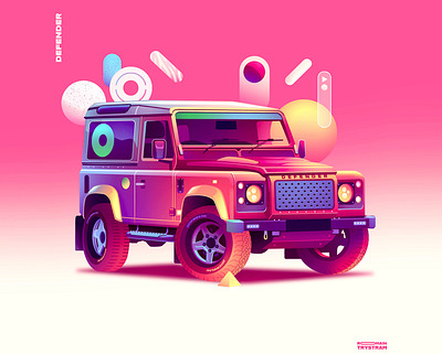 Defender car classic defender illustration legend light neon pink retro rose