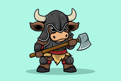 Cow Warrior Vector Cartoon Mascot Style art axe barbarian bull cartoon cow graphic design illustration logo mascot vector vixing war warrior