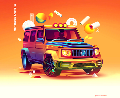 AMG G-63 4x4 city design futur illustration light mag mercedes neon pop retro