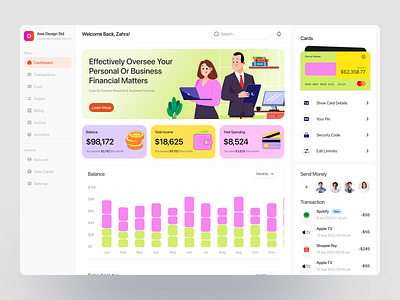 Finance Management Application 2d illustration app automation banking dashboard crypto dashboard dashboard dashboard app design finance management application financial services graphic design illustration investment landing page management mobile app software uxui wallet wealth management