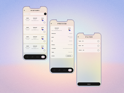 📱 Transaction History adobe photoshop crypto wallet figma minimalism mobile application soft gradient transaction history ui