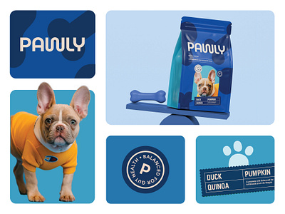 Pawly Branding and Packaging Design brand identity branding design dog dog food dog icon dog logo dog treats emblem illustration label logo packaging packaging design pet branding pet care pet food pet packaging pets typography