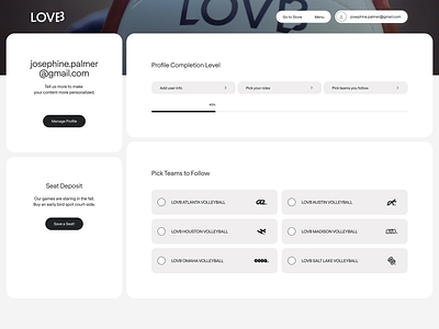 LOVB — My Account account dashboard design follow league product design screen settings sport ui ux web web design website