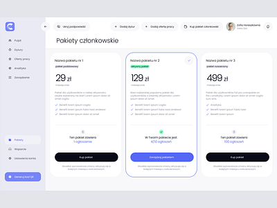 Czas na Dyżur — Membership Packages app dashboard design desktop health healthcare menu pharmacy plans pricing product design screens ui ux web