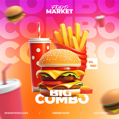 Big Combo - Vibrant Fast Food Ad Design ad design adobe adobe photoshop burger design burger post design designer food ad design food design graphic design graphic designer post design social media design social media food post design social media post design